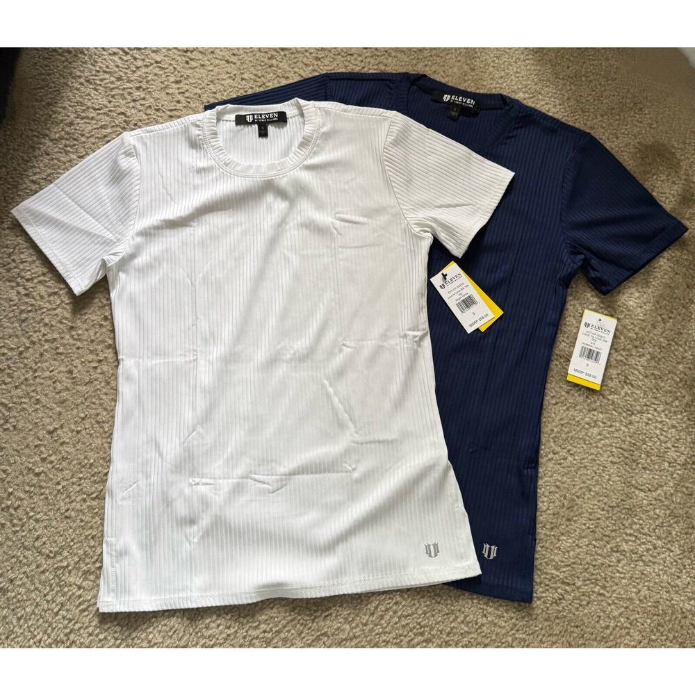 Eleven Women`s Love to Love Rib Tennis Top White & Navy Small Bundle New Nwts
